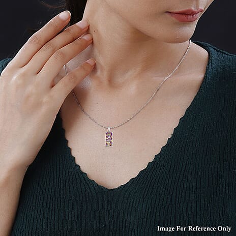 GP Italian Garden Collection - Multi Gemstone Pendant with Chain (Size 20) in Rhodium Overlay Sterling Silver 2.84 Ct