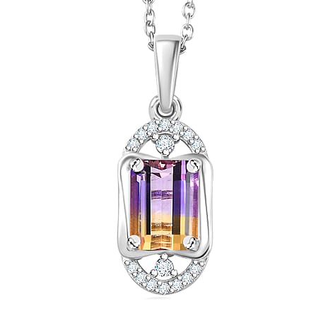 Ametrine & Natural Zircon Pendant with Chain (Size 20) in Rhodium Overlay Sterling Silver 1.90 Ct