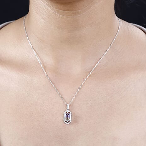 Ametrine & Natural Zircon Pendant with Chain (Size 20) in Rhodium Overlay Sterling Silver 1.90 Ct