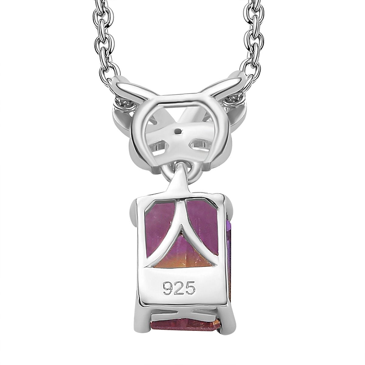 Ametrine & Fire Opal Pendant with Chain (Size 20) in Rhodium Overlay Sterling Silver 1.66 Ct