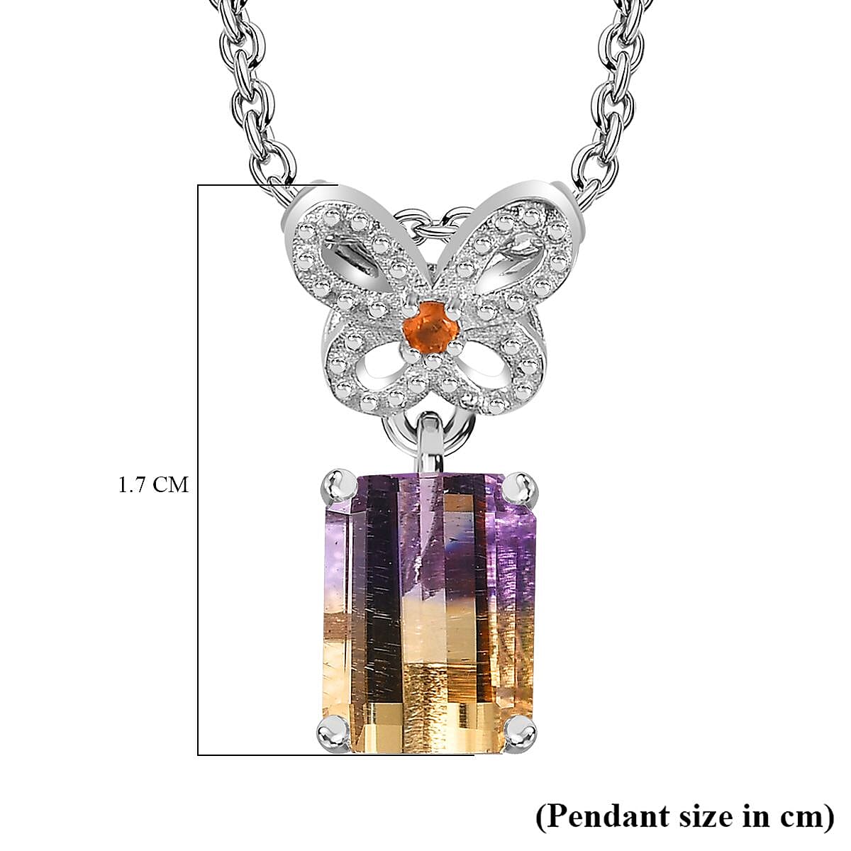 Ametrine & Fire Opal Pendant with Chain (Size 20) in Rhodium Overlay Sterling Silver 1.66 Ct