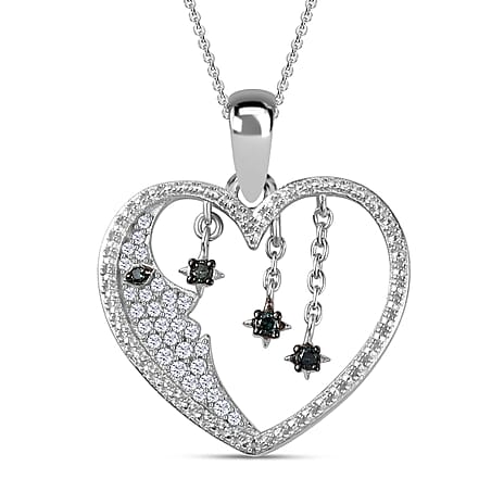 White Diamond  Blue Sapphire,  Blue Diamond Pendant with Chain (Size 20) in Rhodium Overlay Sterling Silver 0.23 ct  Silver Wt. 5.15 Gms  0.260  Ct.