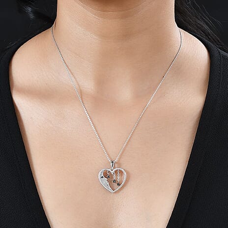 White Diamond  Blue Sapphire,  Blue Diamond Pendant with Chain (Size 20) in Rhodium Overlay Sterling Silver 0.23 ct  Silver Wt. 5.15 Gms  0.260  Ct.