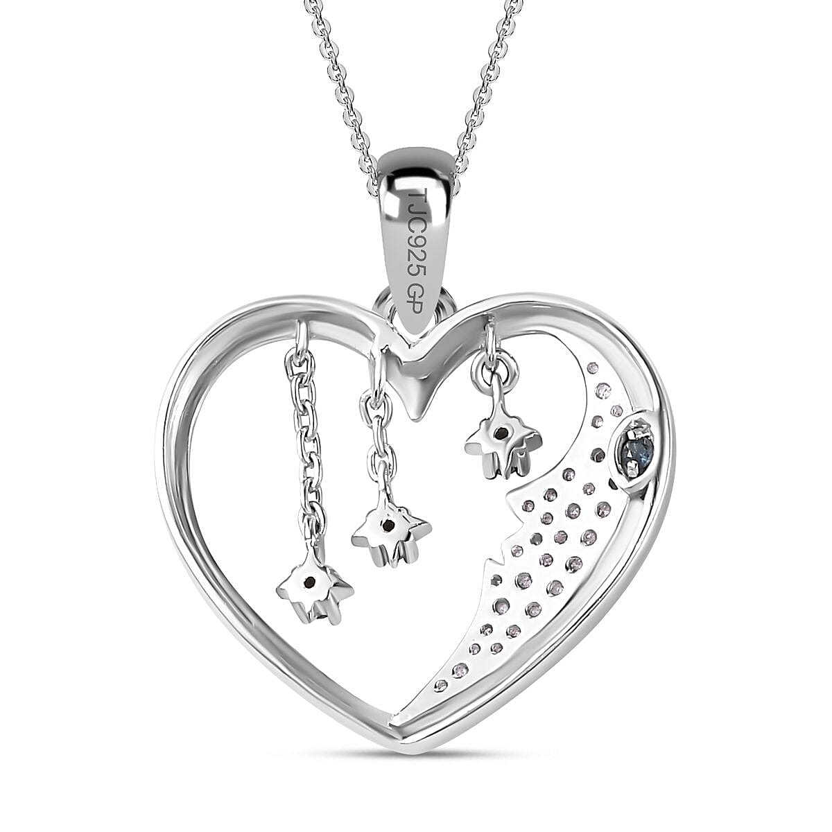 White Diamond, Blue Sapphire & Blue Diamond Pendant with Chain (Size 20) in Rhodium Overlay Sterling Silver 0.26 Ct. White Diamond, Blue Sapphire & Blue Diamond Pendant with Chain (Size 20) in Rhodium Overlay Sterling Silver 0.26 Ct.