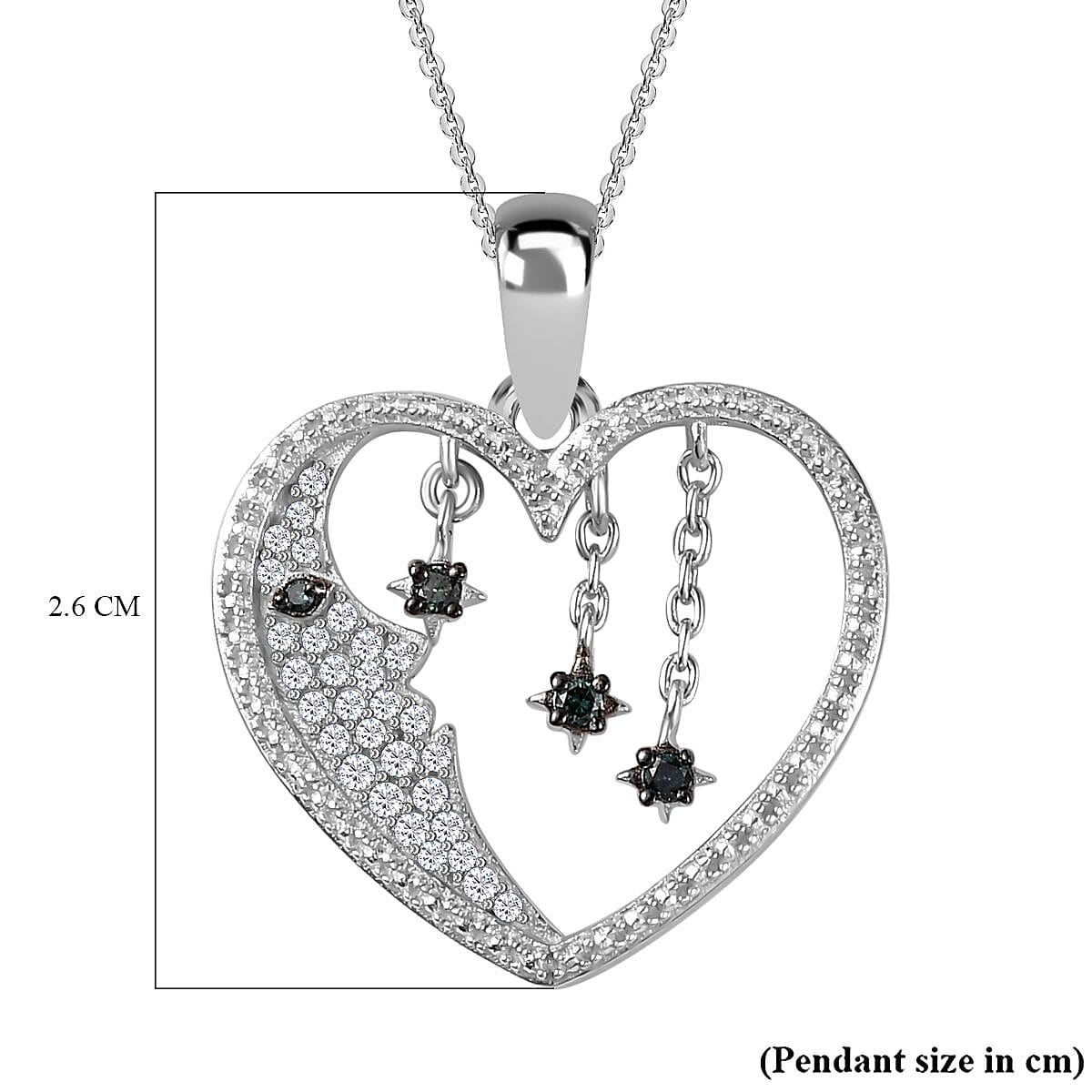White Diamond, Blue Sapphire & Blue Diamond Pendant with Chain (Size 20) in Rhodium Overlay Sterling Silver 0.26 Ct. White Diamond, Blue Sapphire & Blue Diamond Pendant with Chain (Size 20) in Rhodium Overlay Sterling Silver 0.26 Ct.