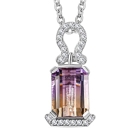 Ametrine & Natural Zircon Pendant with Chain (Size 20) in Rhodium Overlay Sterling Silver 1.73 Ct