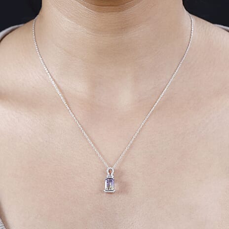 Ametrine & Natural Zircon Pendant with Chain (Size 20) in Rhodium Overlay Sterling Silver 1.73 Ct