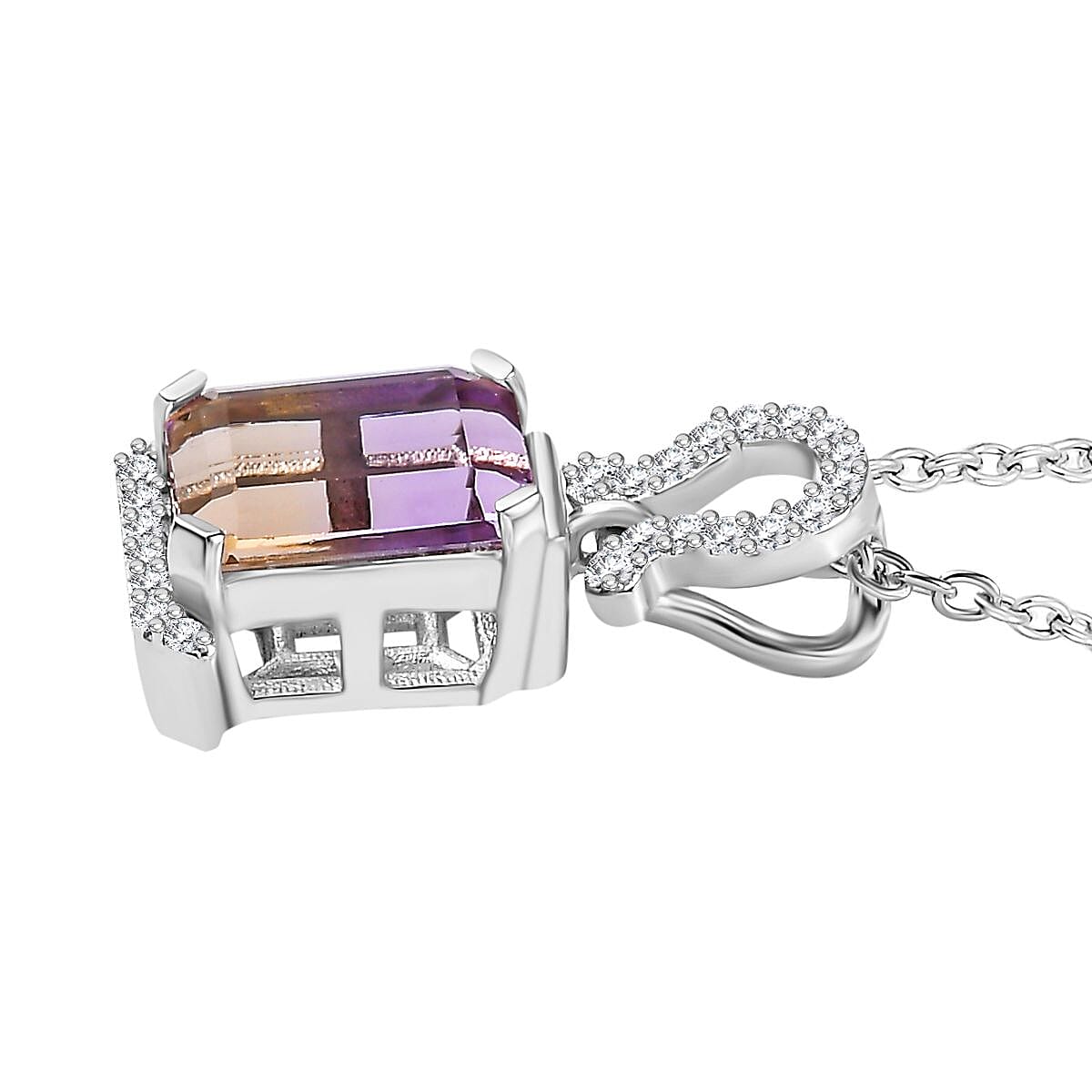 Ametrine & Natural Zircon Pendant with Chain (Size 20) in Rhodium Overlay Sterling Silver 1.73 Ct Ametrine & Natural Zircon Pendant with Chain (Size 20) in Rhodium Overlay Sterling Silver 1.73 Ct