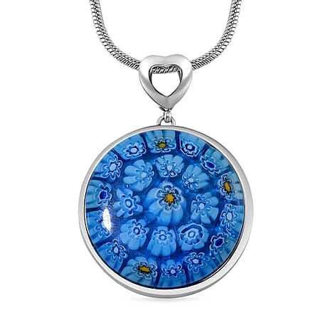 Blue Colour Murano Style Glass Pendant with Snake Chain (Size 24) 25.00 Ct.