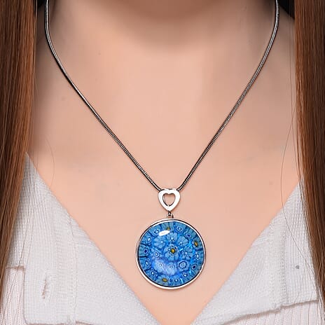 Blue Colour Murano Style Glass Pendant with Snake Chain (Size 24) 25.00 Ct.