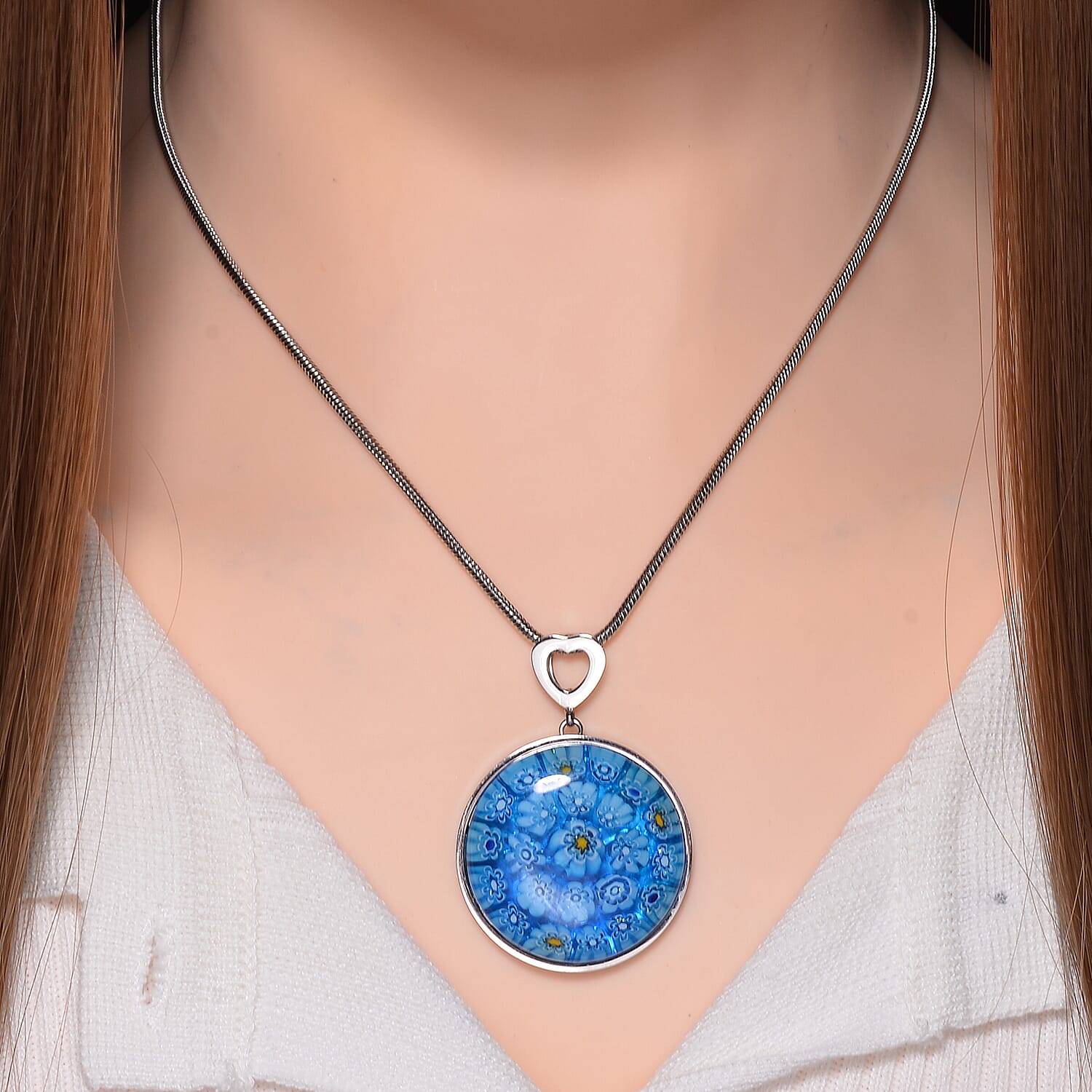 Blue Colour Murano Style Glass Pendant with Snake Chain (Size 24) 25.00 Ct. Blue Colour Murano Style Glass Pendant with Snake Chain (Size 24) 25.00 Ct.
