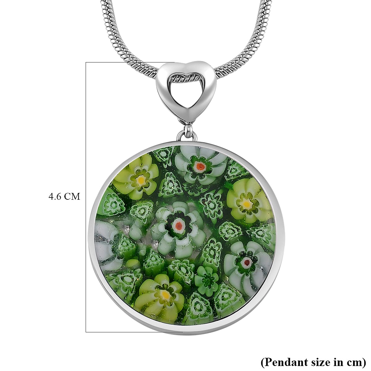 Green Color Murano Glass Pendant with Chain (Size 24) Pure White Stainless Steel 25.000 Ct.