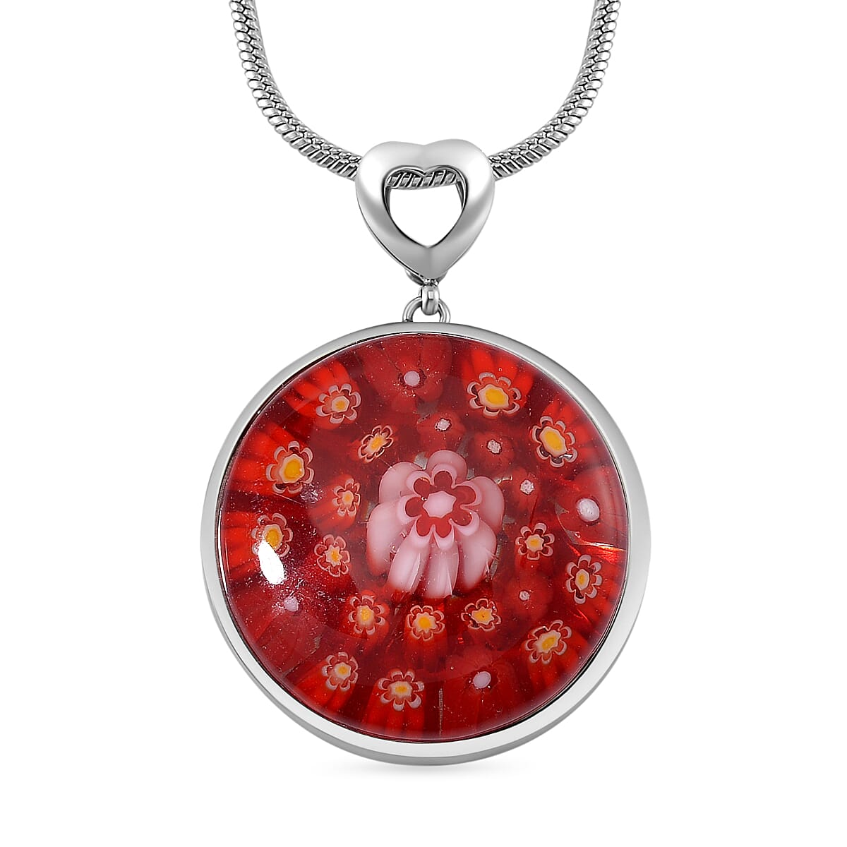 Red Colour Murano Style Glass Pendant with Snake Chain (Size 24) 25.00 Ct.
