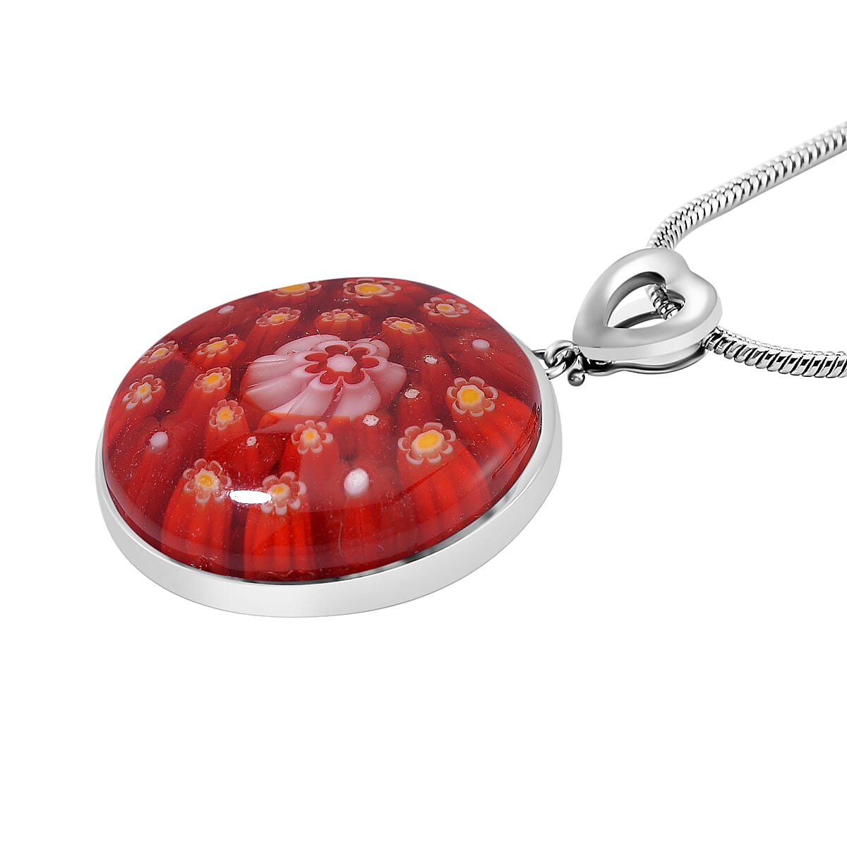 Red Colour Murano Style Glass Pendant with Snake Chain (Size 24) 25.00 Ct.
