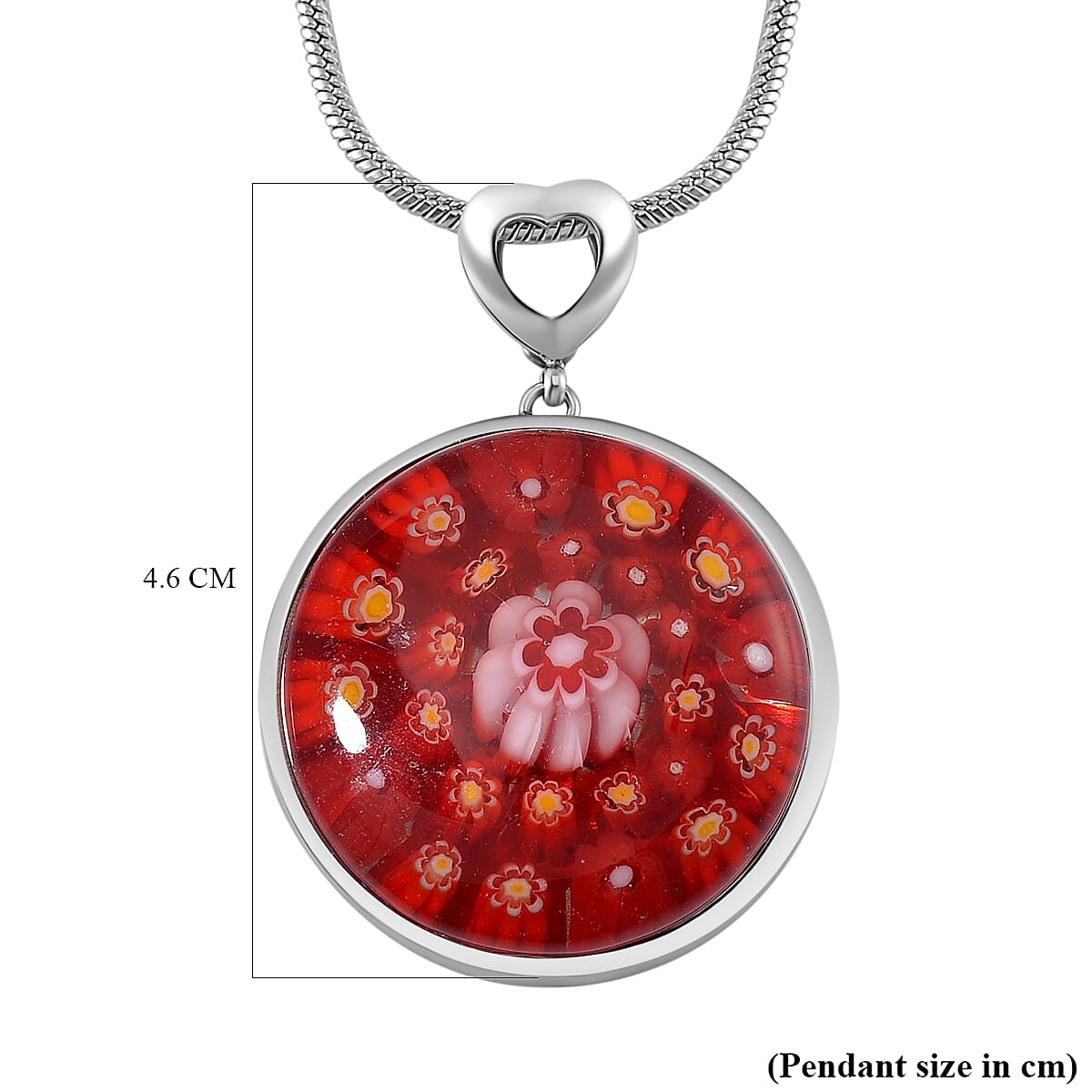 Red Colour Murano Style Glass Pendant with Snake Chain (Size 24) 25.00 Ct.