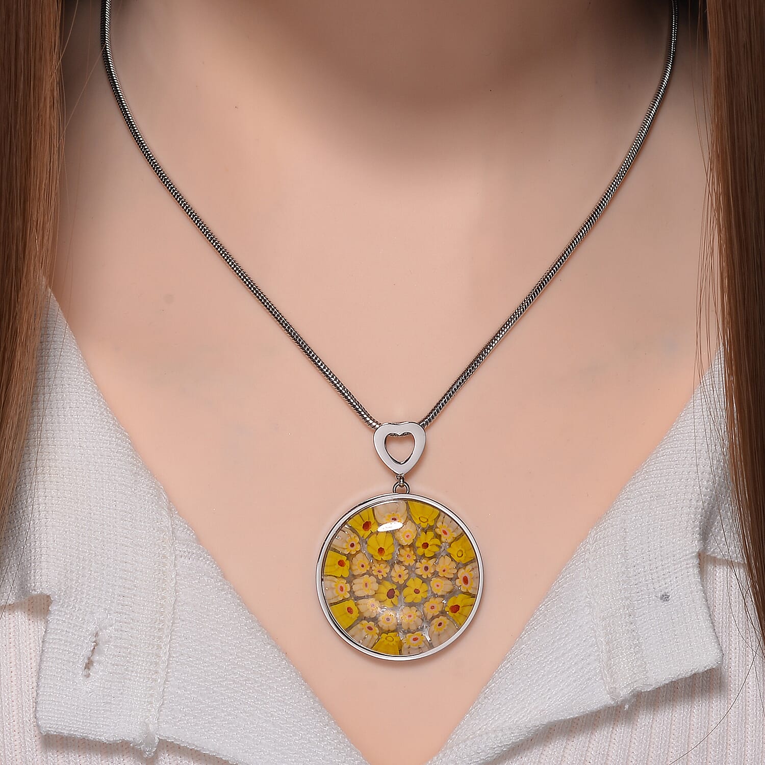 Yellow Colour Murano Style Glass Pendant with Snake Chain (Size 24) 25.00 Ct.