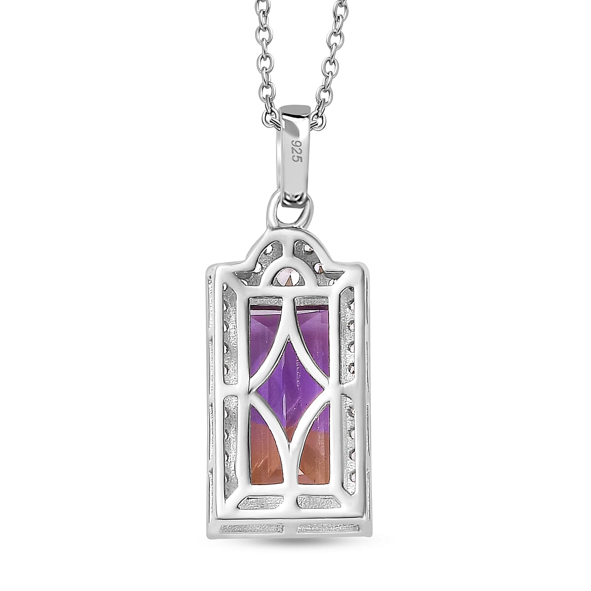 Ametrine & White Zircon Pendant with Chain (Size 20) in Rhodium Overlay Sterling Silver 4.93 Ct, Silver Wt. 5.54 Gms.
