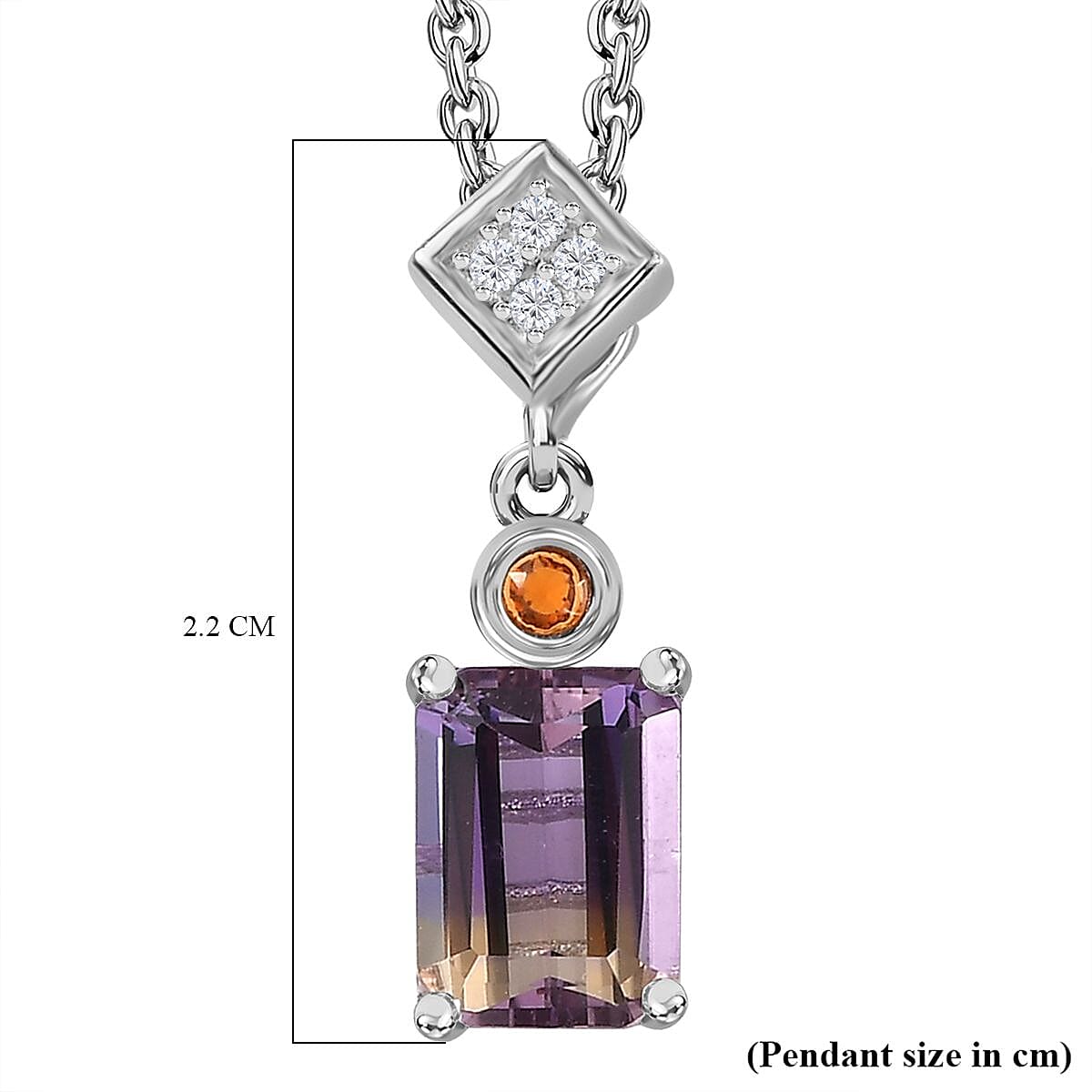 Ametrine, Natural Zircon & Fire Opal Pendant with Chain (Size 20) in Rhodium Overlay Sterling Silver 1.70 Ct Ametrine, Natural Zircon & Fire Opal Pendant with Chain (Size 20) in Rhodium Overlay Sterling Silver 1.70 Ct