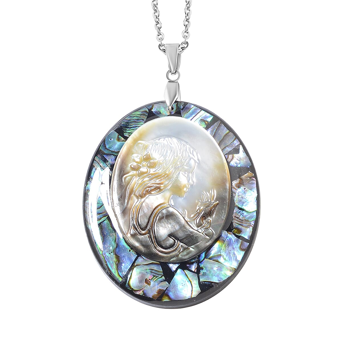 CLose Out Abalone Shell Cameo & Alexandrite Pendant with  Chain (Size 24) 4.51 Ct.