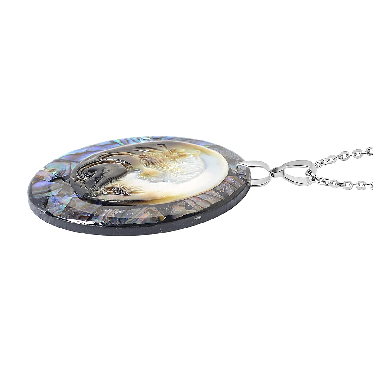 CLose Out Abalone Shell Cameo & Alexandrite Pendant with  Chain (Size 24) 4.51 Ct.