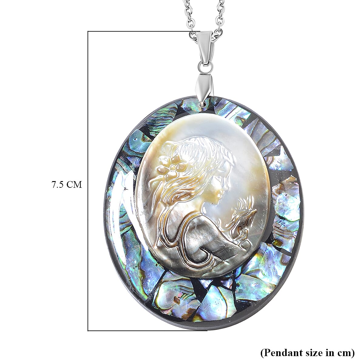CLose Out Abalone Shell Cameo & Alexandrite Pendant with  Chain (Size 24) 4.51 Ct.