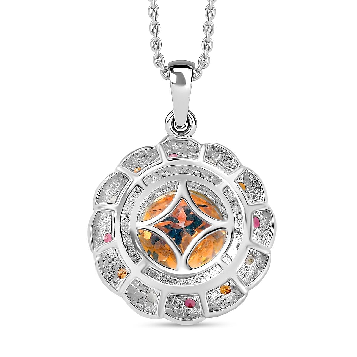 Mercury Mystic Topaz, Multi-Tourmaline & Natural Zircon Pendant with Chain (Size 20) in Rhodium Overlay Sterling Silver 5.20 Ct, Silver Wt. 5.40 Gms