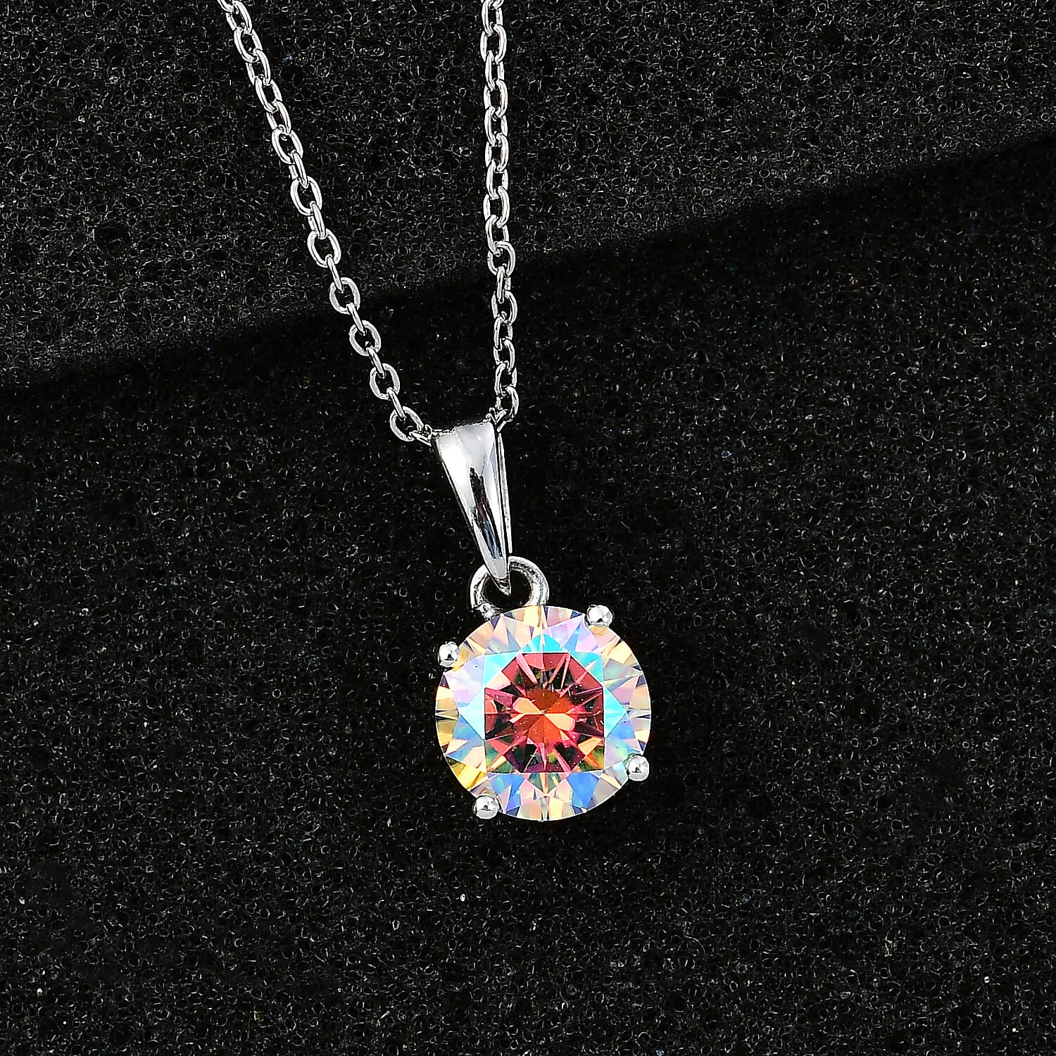 Dichroic Luminous Moissanite Pendant with Chain (Size 20) in Rhodium Overlay Sterling Silver 1.80 Ct.