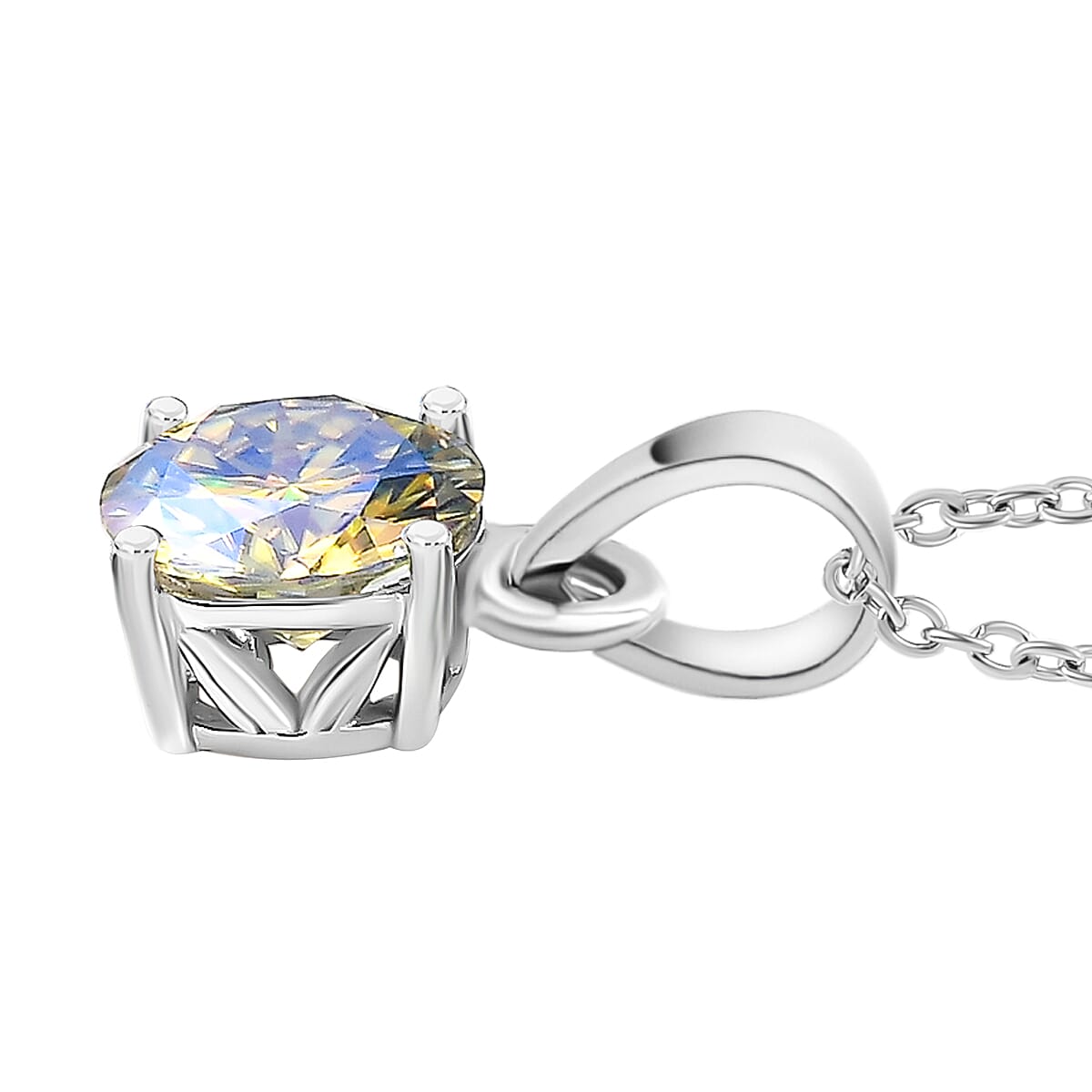 Dichroic Luminous Moissanite Pendant with Chain (Size 20) in Rhodium Overlay Sterling Silver 1.80 Ct.