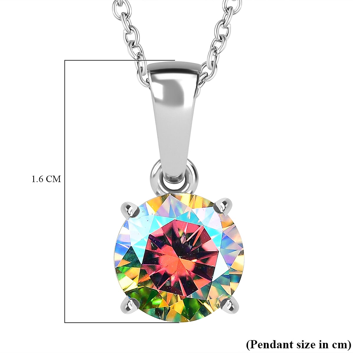 Dichroic Luminous Moissanite Pendant with Chain (Size 20) in Rhodium Overlay Sterling Silver 1.80 Ct.
