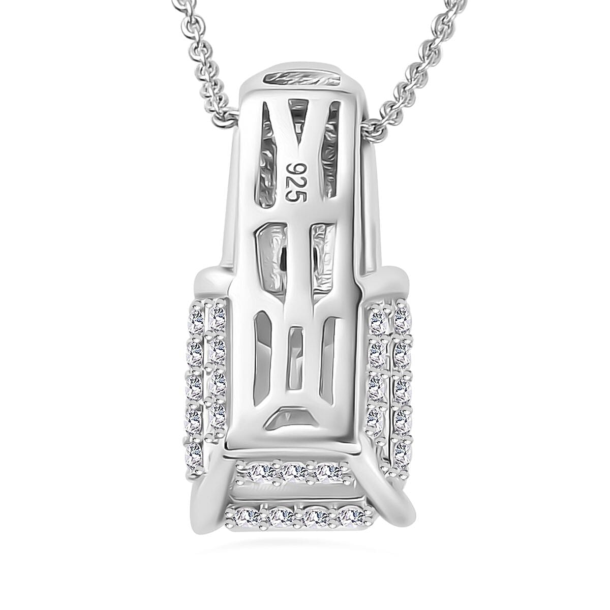 Moissanite Emerald Cut Pendant with Chain (Size 20) in Platinum Overlay Sterling Silver 4.25 Ct.