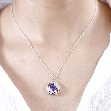 Moroccan Amethyst Pendant with Chain (Size 20) in Rhodium Overlay Sterling 2.740  Ct.