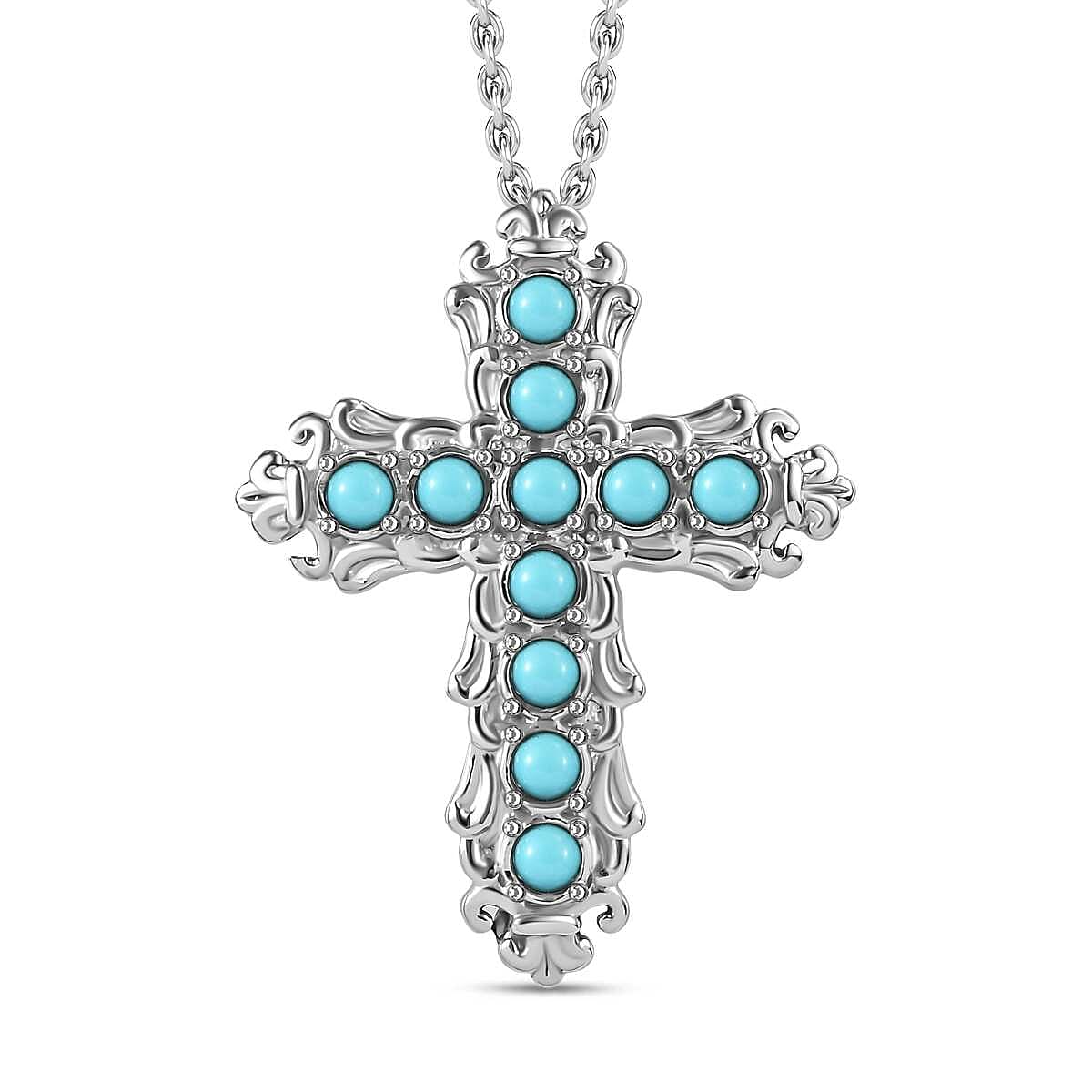Arizona Sleeping Beauty Turquoise Cross Pendant with Chain (Size 20)