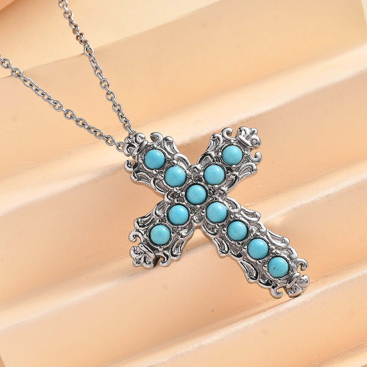 Arizona Sleeping Beauty Turquoise Cross Pendant with Chain (Size 20)