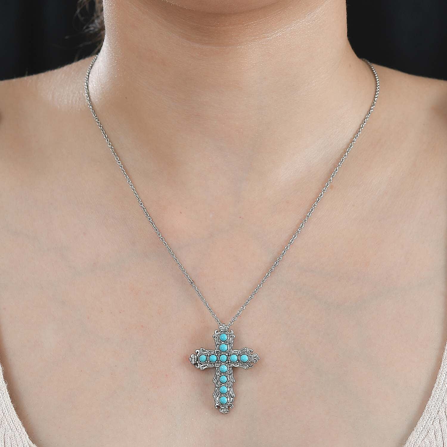 Arizona Sleeping Beauty Turquoise Cross Pendant with Chain (Size 20)