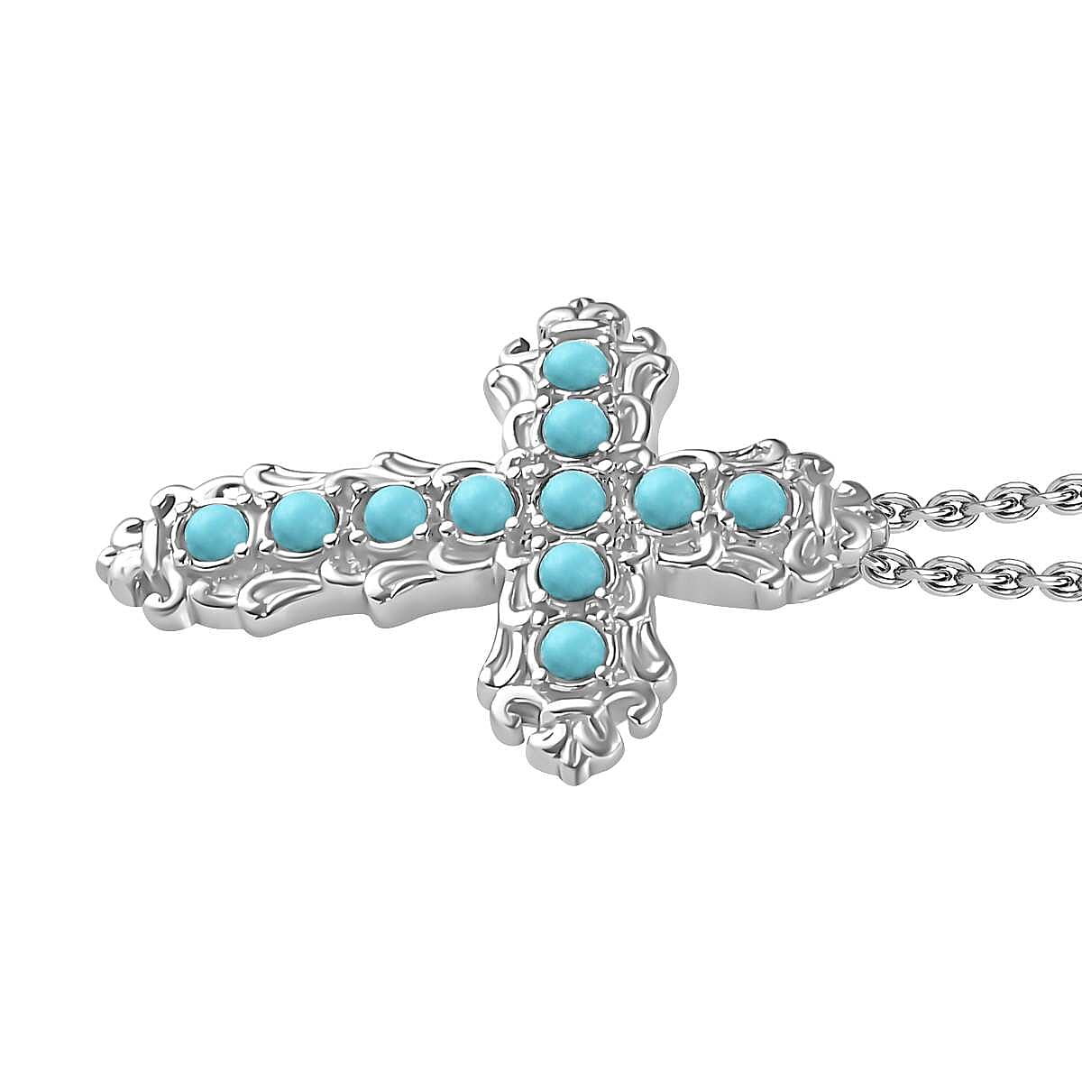 Arizona Sleeping Beauty Turquoise Cross Pendant with Chain (Size 20)