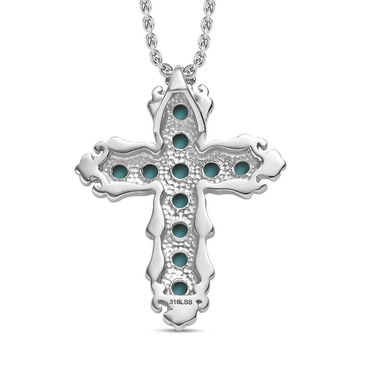 Arizona Sleeping Beauty Turquoise Cross Pendant with Chain (Size 20)