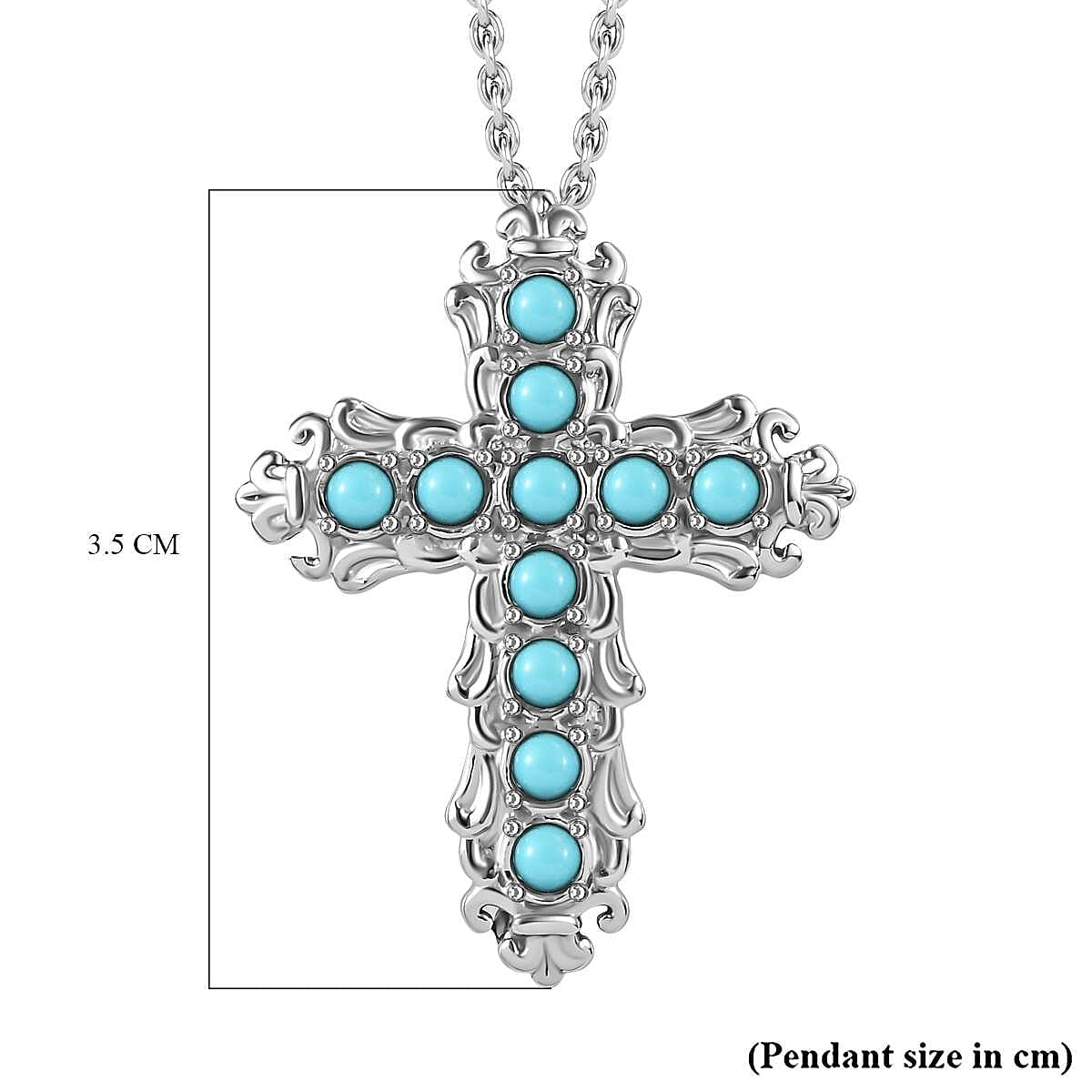 Arizona Sleeping Beauty Turquoise Cross Pendant with Chain (Size 20)