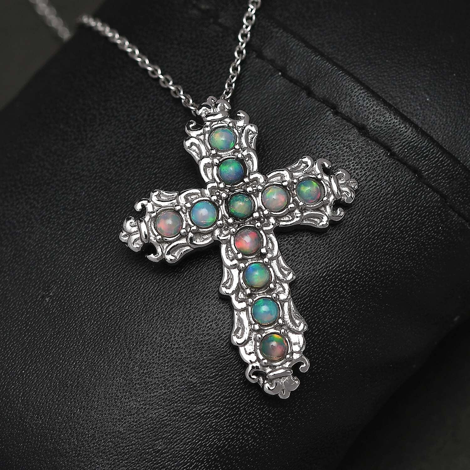 Ethiopian Welo Opal Cross Pendant with Chain (Size 20) 1.21 Ct.