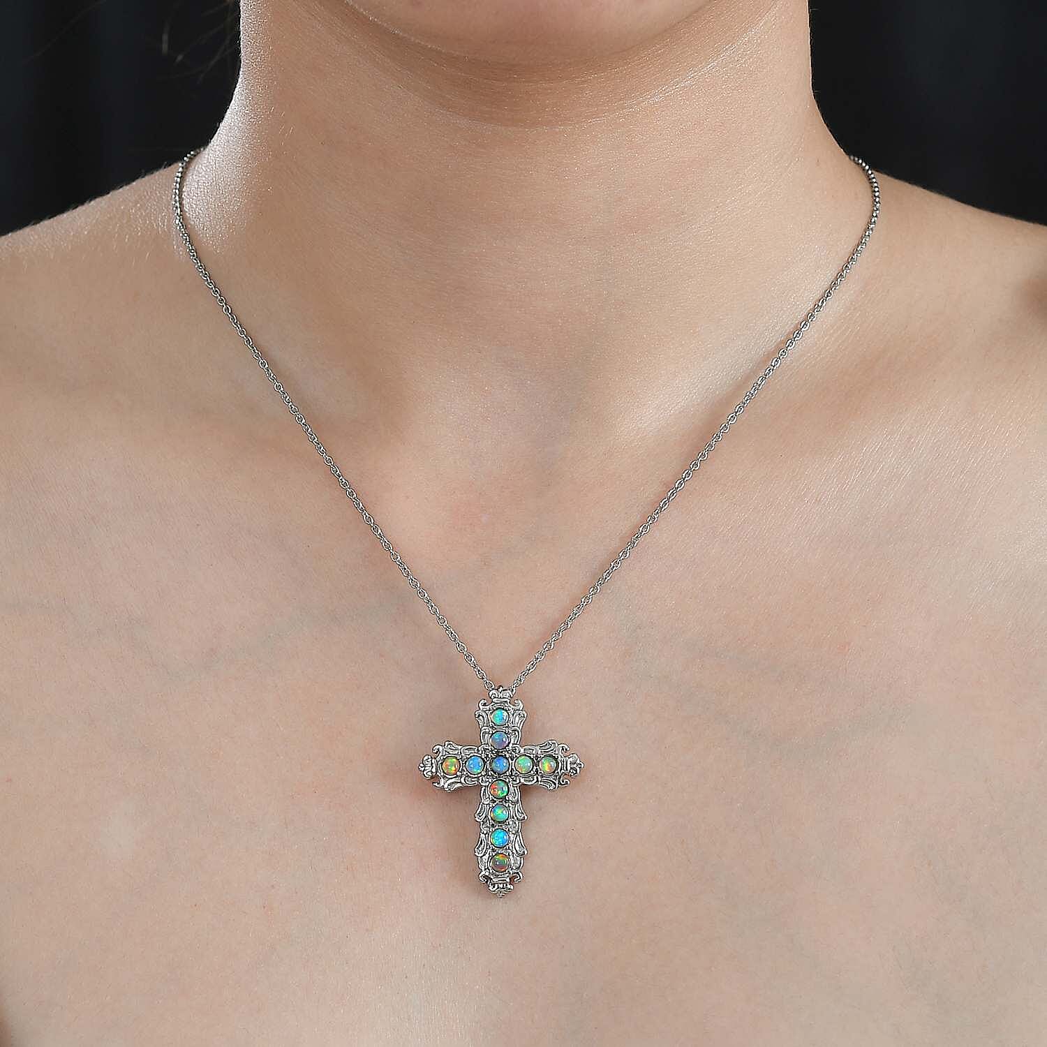 Ethiopian Welo Opal Cross Pendant with Chain (Size 20) 1.21 Ct.