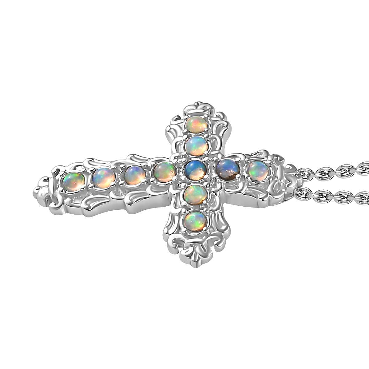 Ethiopian Welo Opal Cross Pendant with Chain (Size 20) 1.21 Ct.