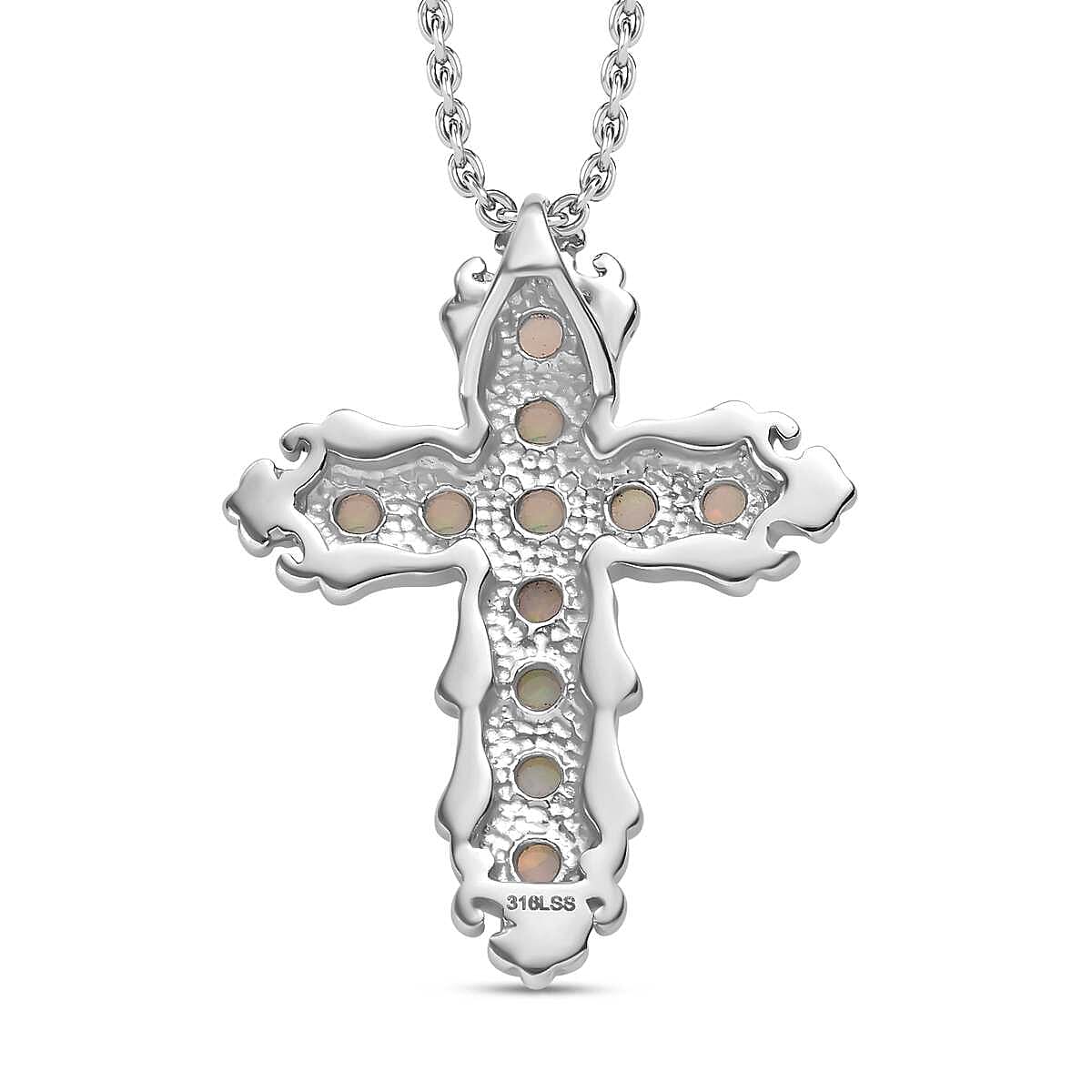 Ethiopian Welo Opal Cross Pendant with Chain (Size 20) 1.21 Ct.