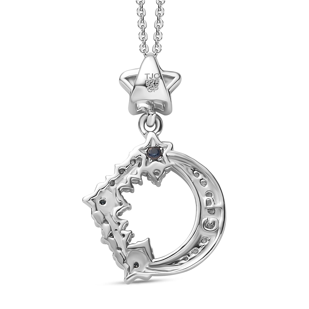 White Diamond  Blue Diamond  Blue Sapphire Pendant with Chain (Size 20) in Rhodium Overlay Sterling Silver 0.19 ct  0.202  Ct.