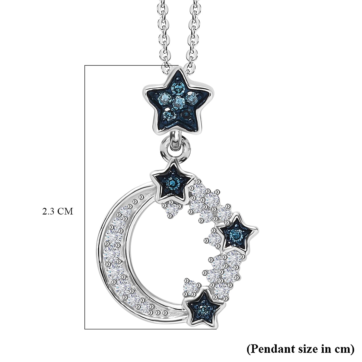 White Diamond  Blue Diamond  Blue Sapphire Pendant with Chain (Size 20) in Rhodium Overlay Sterling Silver 0.19 ct  0.202  Ct.