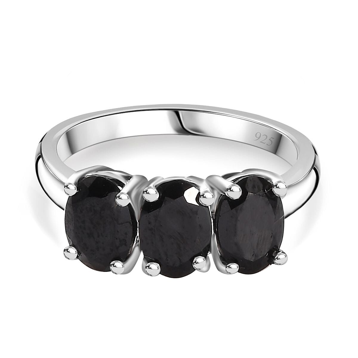 2 Piece Set - Black Spinel Ring and Pendant with Chain in Rhodium Overlay Sterling Silver