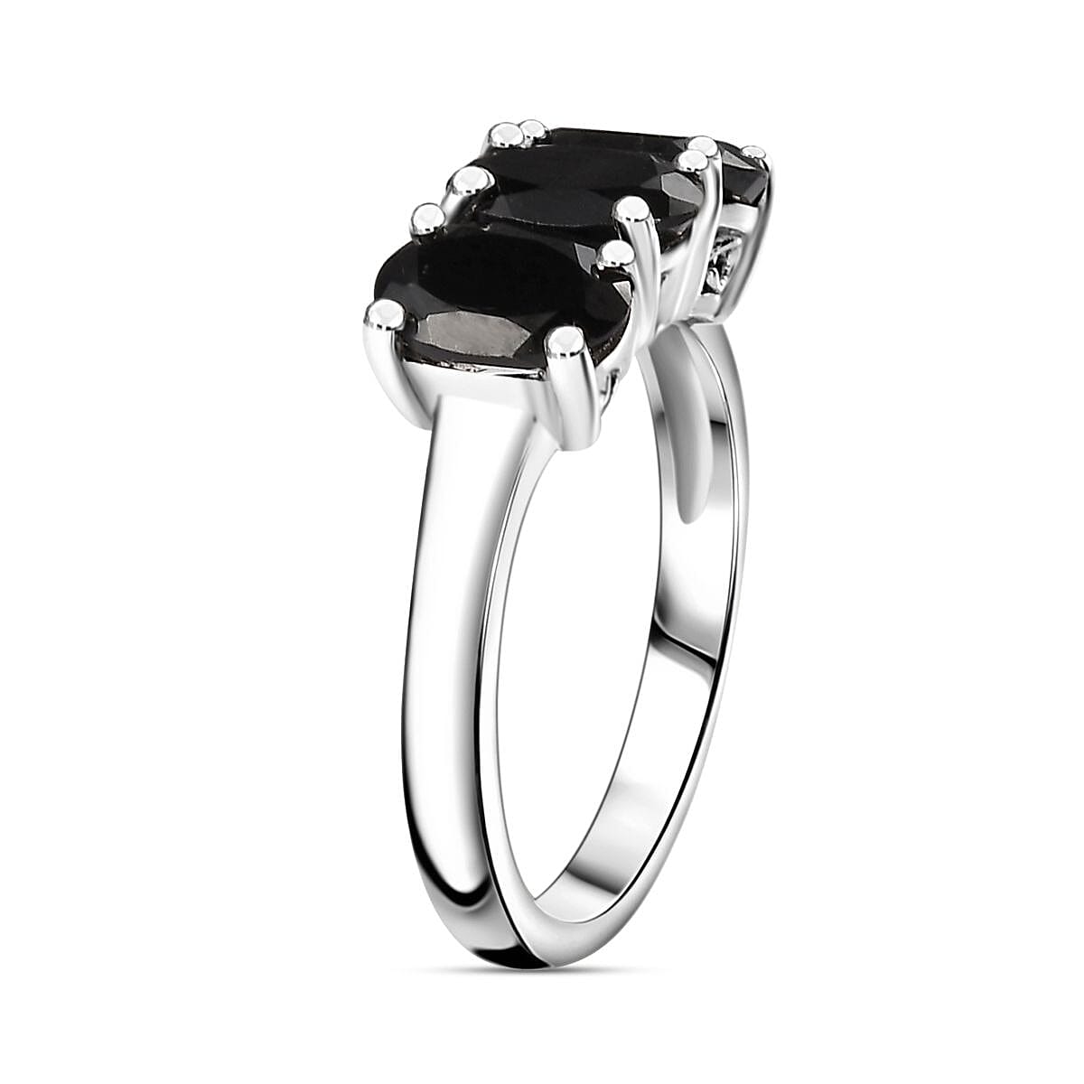 2 Piece Set - Black Spinel Ring and Pendant with Chain in Rhodium Overlay Sterling Silver