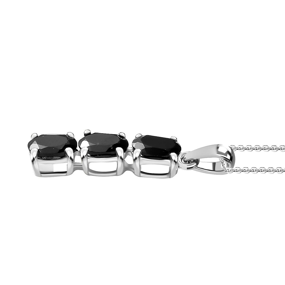 2 Piece Set - Black Spinel Ring and Pendant with Chain in Rhodium Overlay Sterling Silver
