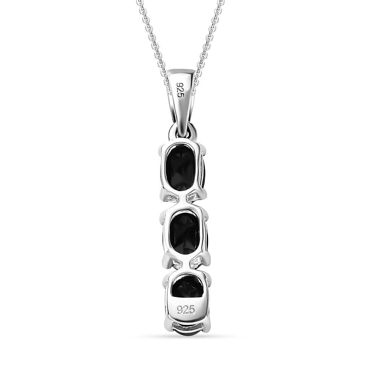 2 Piece Set - Black Spinel Ring and Pendant with Chain in Rhodium Overlay Sterling Silver
