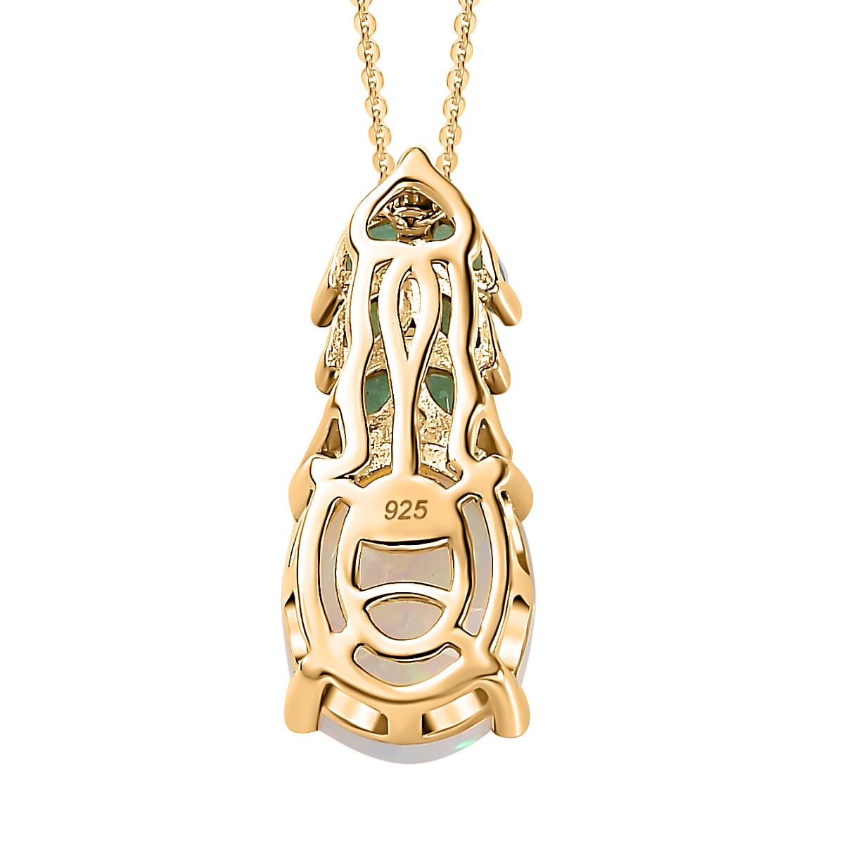 Ethiopian Welo Opal, Zambian Emerald and Natural Zircon Pendant with Chain (Size 20) in 18K Vermeil Yellow Gold Plated Sterling Silver 2.20 Ct. Ethiopian Welo Opal, Zambian Emerald and Natural Zircon Pendant with Chain (Size 20) in 18K Vermeil Yellow Gold Plated Sterling Silver 2.20 Ct.