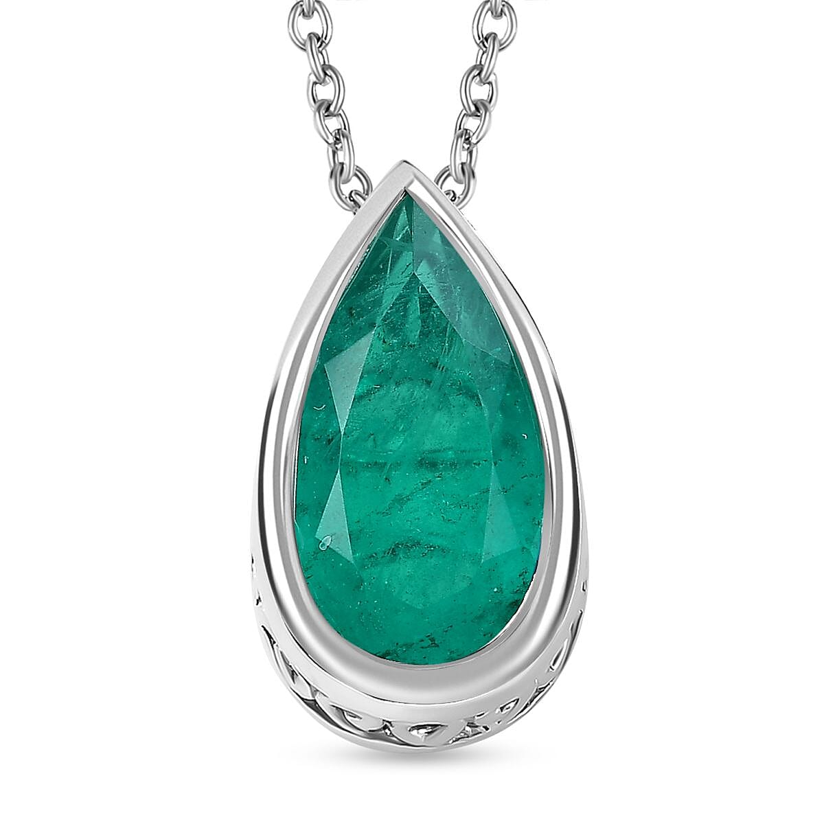  Emerald Triplet Quartz Pendant with Chain (Size 20) in Platinum Overlay Sterling Silver 4.750 Ct.