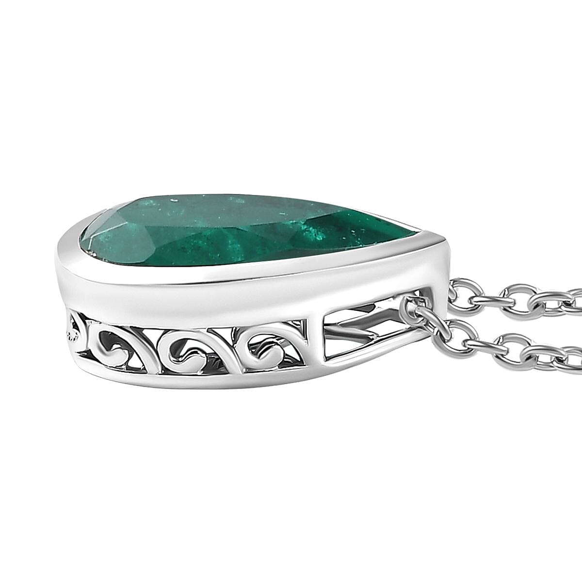  Emerald Triplet Quartz Pendant with Chain (Size 20) in Platinum Overlay Sterling Silver 4.750 Ct.